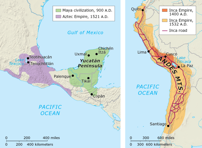 Maya inca and aztec map